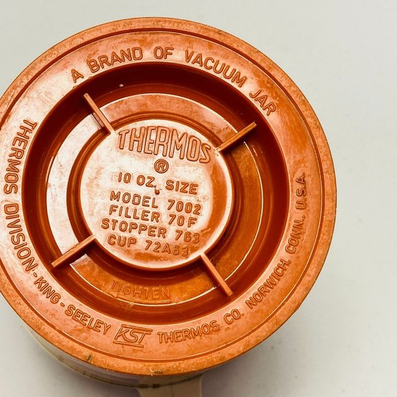 Vintage Thermos 10oz Insulated Hot or Cold Food Cup Orange King Seely Model 7002 - Picture 10 of 11